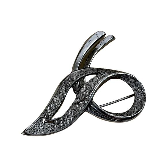 Sterling Silver Abstract Brooch, Vintage 1960s Pin, Silver Pin - Picture 2 of 7